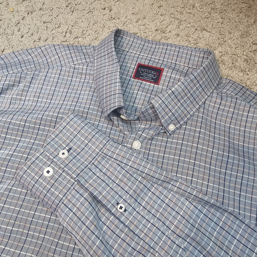 UNTUCKit Men's Longsleeve Blue Plaid Button Down Shirt Size XXL Slim Fit